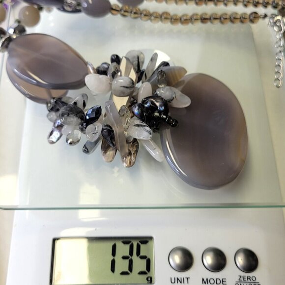 Chunky Grey Necklace,  Smoky Grey Agate Inspired Fashion Shell Chips Necklace - Picture 14 of 14